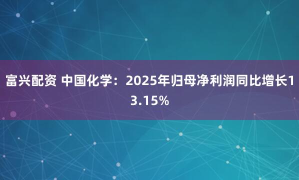 富兴配资 中国化学：2025年归母净利润同比增长13.15%
